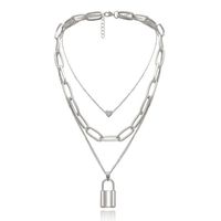 Hip-hop Heart Shape Lock Alloy Plating Women's Layered Necklaces main image 4