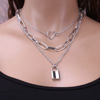 Hip-hop Heart Shape Lock Alloy Plating Women's Layered Necklaces main image 6