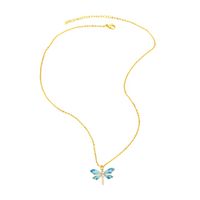 Cute Sweet Dragonfly Stainless Steel Copper Enamel Plating Zircon 18k Gold Plated Pendant Necklace main image 2
