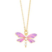 Cute Sweet Dragonfly Stainless Steel Copper Enamel Plating Zircon 18k Gold Plated Pendant Necklace main image 5