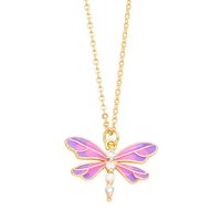 Cute Sweet Dragonfly Stainless Steel Copper Enamel Plating Zircon 18k Gold Plated Pendant Necklace sku image 2