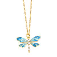 Cute Sweet Dragonfly Stainless Steel Copper Enamel Plating Zircon 18k Gold Plated Pendant Necklace main image 3