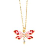 Cute Sweet Dragonfly Stainless Steel Copper Enamel Plating Zircon 18k Gold Plated Pendant Necklace main image 4