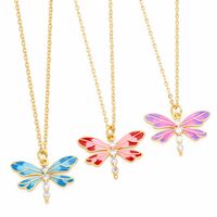 Cute Sweet Dragonfly Stainless Steel Copper Enamel Plating Zircon 18k Gold Plated Pendant Necklace main image 1