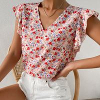 Women's Blouse Short Sleeve Blouses Printing Ruffles Elegant Vacation Romantic Ditsy Floral main image 6