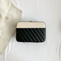 Women's Pu Leather Color Block Classic Style Zipper Box Bag sku image 2
