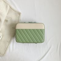 Women's Pu Leather Color Block Classic Style Zipper Box Bag sku image 3