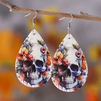 1 Pair Punk Water Droplets Skull Stainless Steel Pu Leather Earrings main image 4