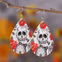 1 Pair Punk Water Droplets Skull Stainless Steel Pu Leather Earrings main image 2
