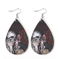 1 Pair Punk Water Droplets Skull Stainless Steel Pu Leather Earrings main image 3