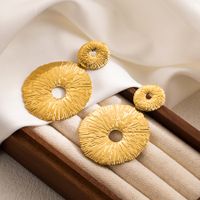 1 Pair Cool Style Round Leaves Flower Pleated Stainless Steel Drop Earrings main image 2