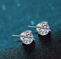 Elegant Simple Style Round Sterling Silver Moissanite Zircon Ear Studs In Bulk main image 6