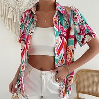Women's Blouse Short Sleeve Blouses Printing Button Elegant Vacation Simple Style Floral main image 5