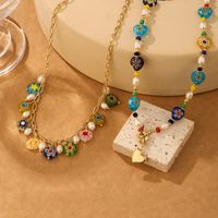 Ferien Herzform Süßwasserperle Glas Kupfer Perlen Blumen 14 Karat Vergoldet Halskette Mit Anhänger main image 1