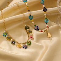 Vacation Heart Shape Freshwater Pearl Glass Copper Beaded Flowers 14k Gold Plated Pendant Necklace main image 5