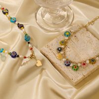Ferien Herzform Süßwasserperle Glas Kupfer Perlen Blumen 14 Karat Vergoldet Halskette Mit Anhänger main image 2