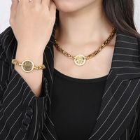 Acero Titanio Chapados en oro de 18k Elegante Enchapado Embutido Ronda Palma Diamante Artificial Pulsera Collar main image 4