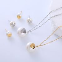 304 Stainless Steel 18K Gold Plated Elegant Lady Simple Style Plating Inlay Geometric Pearl Earrings Necklace main image 1
