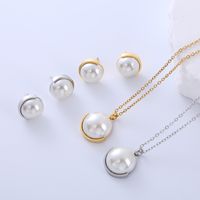 304 Stainless Steel 18K Gold Plated Elegant Lady Simple Style Plating Inlay Geometric Pearl Earrings Necklace main image 6
