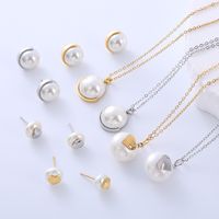 304 Stainless Steel 18K Gold Plated Elegant Lady Simple Style Plating Inlay Geometric Pearl Earrings Necklace main image 4