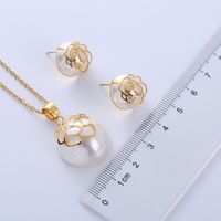 304 Stainless Steel 18K Gold Plated Elegant Lady Simple Style Plating Inlay Geometric Pearl Earrings Necklace main image 3