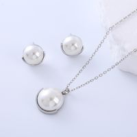 304 Stainless Steel 18K Gold Plated Elegant Lady Simple Style Plating Inlay Geometric Pearl Earrings Necklace sku image 1