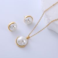 304 Stainless Steel 18K Gold Plated Elegant Lady Simple Style Plating Inlay Geometric Pearl Earrings Necklace sku image 2