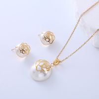 304 Stainless Steel 18K Gold Plated Elegant Lady Simple Style Plating Inlay Geometric Pearl Earrings Necklace sku image 3