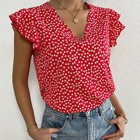Women's Chiffon Shirt Short Sleeve Blouses Lace Elegant Sexy Romantic Polka Dots main image 6