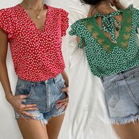 Women's Chiffon Shirt Short Sleeve Blouses Lace Elegant Sexy Romantic Polka Dots main image 7