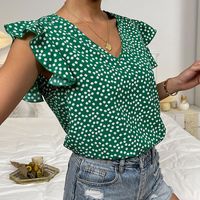 Women's Chiffon Shirt Short Sleeve Blouses Lace Elegant Sexy Romantic Polka Dots main image 4