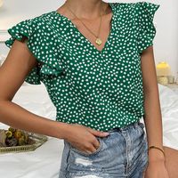Women's Chiffon Shirt Short Sleeve Blouses Lace Elegant Sexy Romantic Polka Dots main image 2