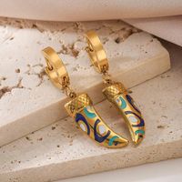 304 Stainless Steel 18K Gold Plated Vintage Style Enamel Plating Horns Earrings Necklace main image 4