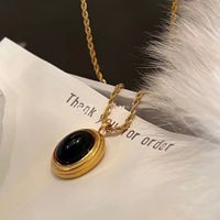 304 Stainless Steel 18K Gold Plated Vintage Style Inlay Oval Stone Pendant Necklace main image 3