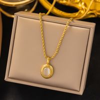 304 Stainless Steel 18K Gold Plated Vintage Style Inlay Oval Stone Pendant Necklace main image 5