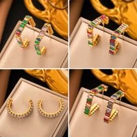 1 Pair IG Style C Shape Triangle Square Inlay 304 Stainless Steel Artificial Rhinestones 18K Gold Plated Ear Studs main image 1