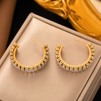 1 Pair IG Style C Shape Triangle Square Inlay 304 Stainless Steel Artificial Rhinestones 18K Gold Plated Ear Studs main image 3