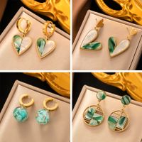1 Pair Ethnic Style Geometric Plating Inlay 304 Stainless Steel Stone 18K Gold Plated Drop Earrings main image 1