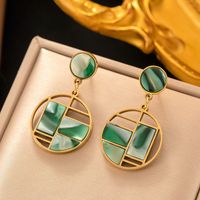 1 Pair Ethnic Style Geometric Plating Inlay 304 Stainless Steel Stone 18K Gold Plated Drop Earrings main image 3