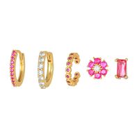 1 Set Basic Sweet Simple Style Geometric Flower Plating Inlay Brass Zircon 18k Gold Plated Earrings main image 2
