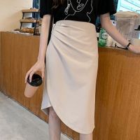Summer Spring Autumn Simple Style Classic Style Simple Solid Color Rayon Spandex Polyester Midi Dress Skirts main image 3