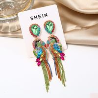 1 Pair Glam Tassel Parrot Inlay Alloy Rhinestones Drop Earrings main image 3