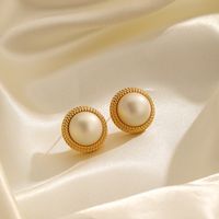 1 Pair Vintage Style French Style Geometric Plating Inlay Copper Artificial Pearls 18k Gold Plated Ear Studs main image 3