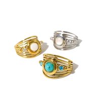 Ig Style Retro Round Stainless Steel 18k Gold Plated Natural Stone Crystal Open Rings In Bulk main image 4