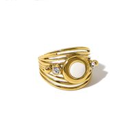 Ig Style Retro Round Stainless Steel 18k Gold Plated Natural Stone Crystal Open Rings In Bulk sku image 2