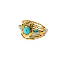 Ig Style Retro Round Stainless Steel 18k Gold Plated Natural Stone Crystal Open Rings In Bulk sku image 3