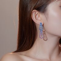 1 Pair Streetwear Gradient Color Plating Inlay Copper Rhinestones Silver Plated Drop Earrings main image 6