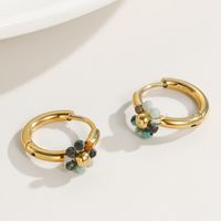 1 Pair Ig Style Simple Style Circle Flower Beaded Plating Stainless Steel 14k Gold Plated Earrings main image 1