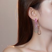 1 Pair Streetwear Gradient Color Plating Inlay Copper Rhinestones Silver Plated Drop Earrings main image 4