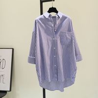 Women's Blouse Long Sleeve Blouses Pocket Washed Casual Simple Style Stripe main image 1
